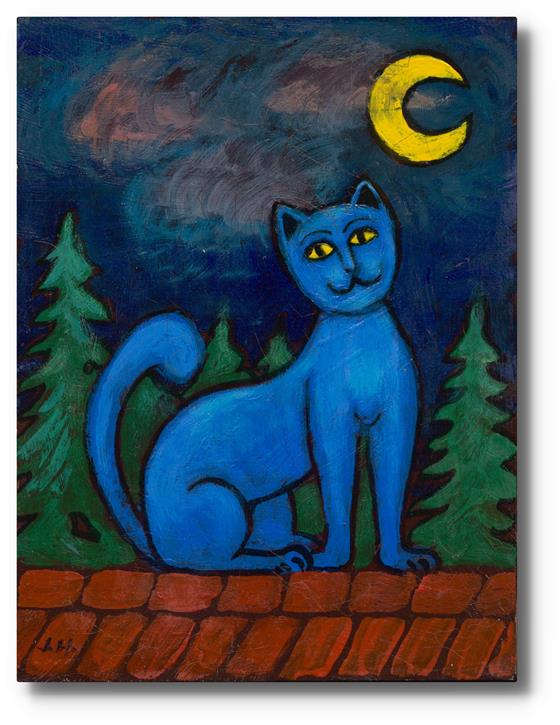 Modrá kočka na střeše